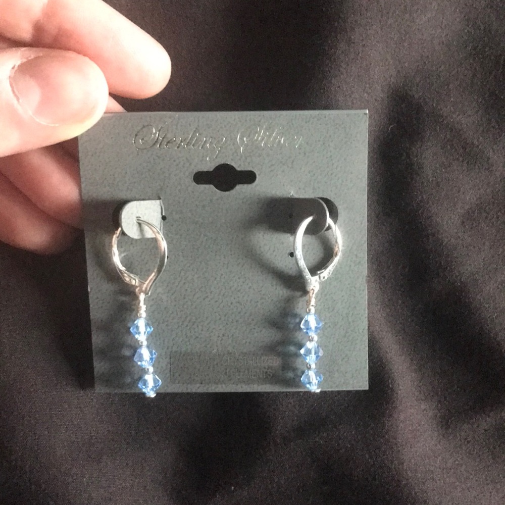 Macy’s Sterling Silver Leverbacks earrings with Swarovski crystal elements